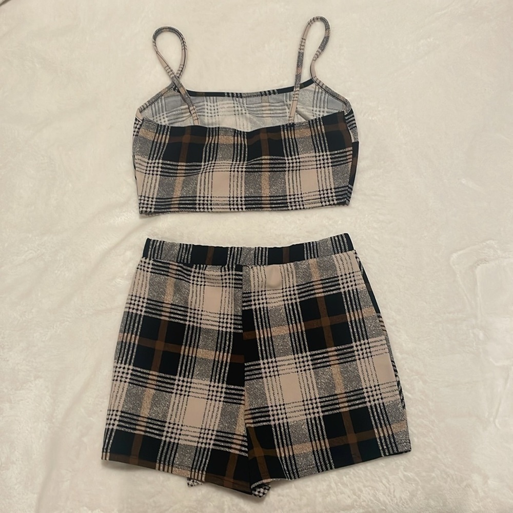 Matching Plaid Crop Top & Skirt Set- Size Small - Picture 2 of 5